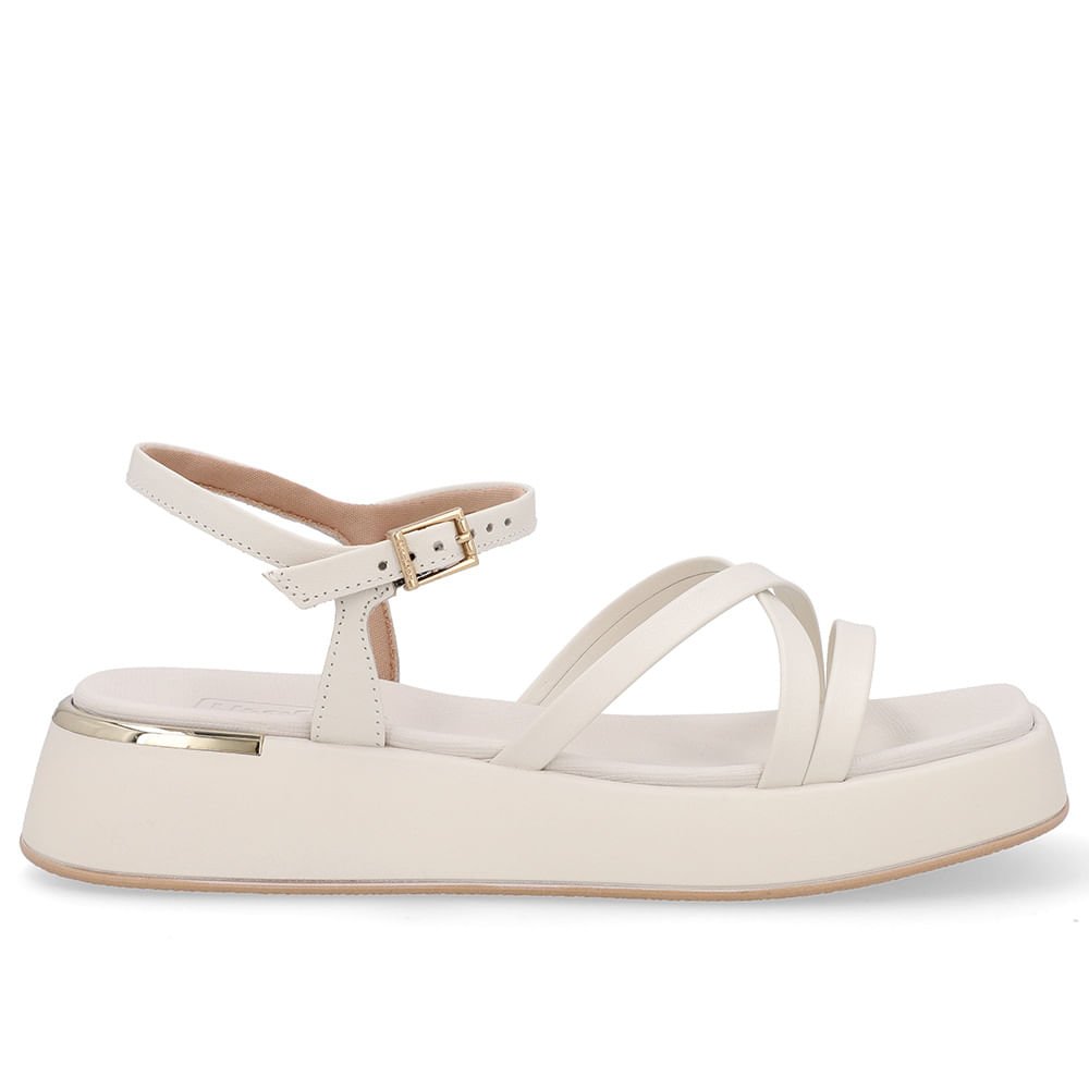 Sandália Salto Baixo Couro Branca Marfim Tiras