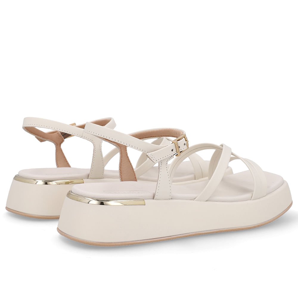 Sandália Salto Baixo Couro Branca Marfim Tiras Marfim 3