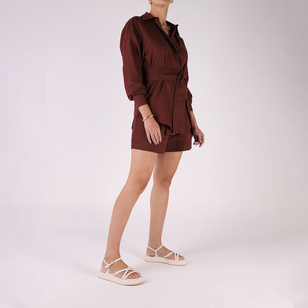 Sandália Salto Baixo Couro Branca Marfim Tiras Marfim 4