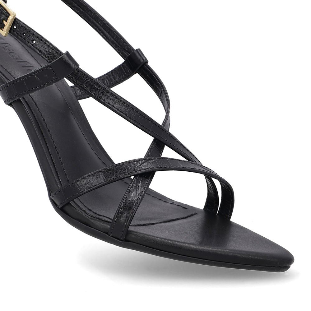 Sandália Tiras Couro Preta Bico Folha Preto 4
