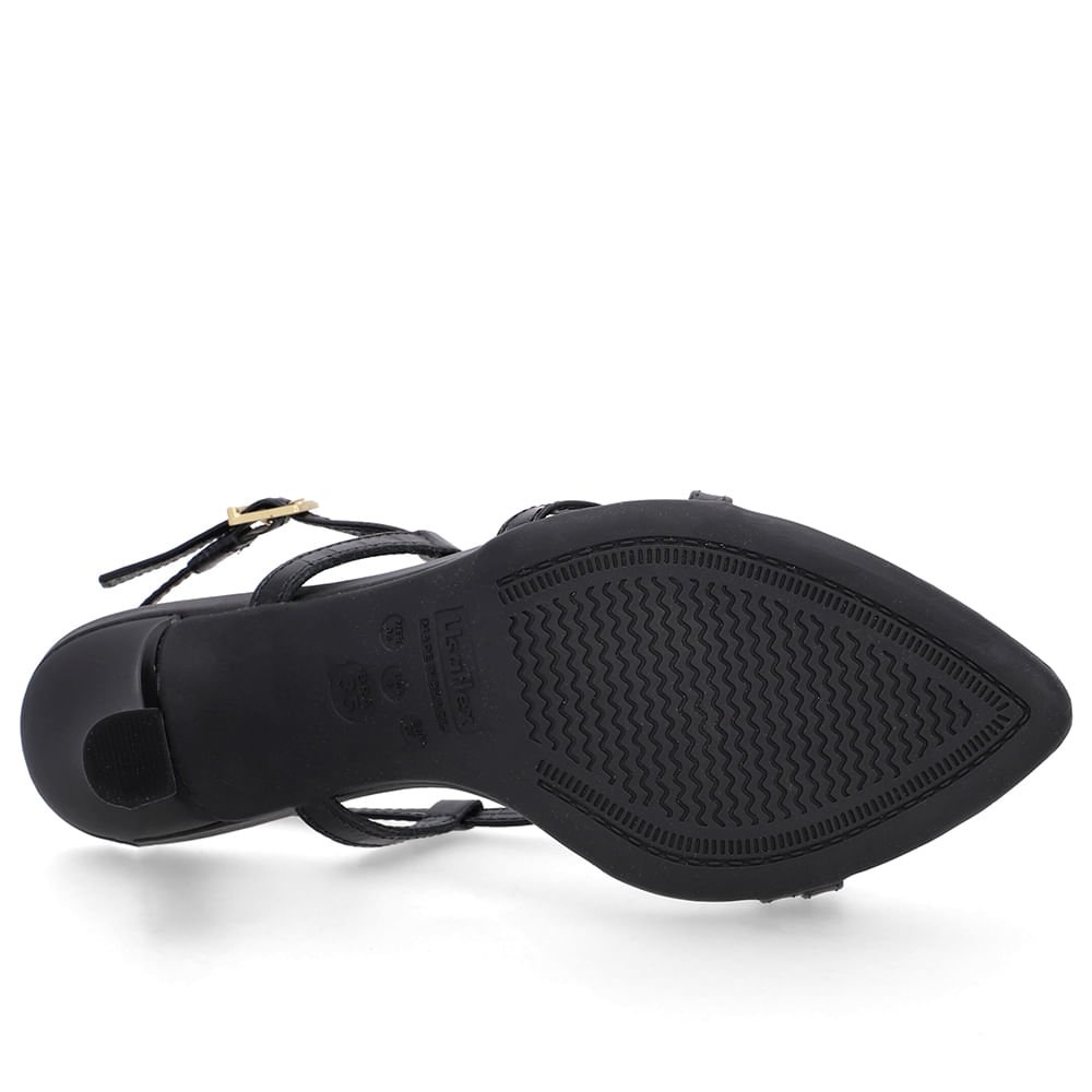 Sandália Tiras Couro Preta Bico Folha Preto 5