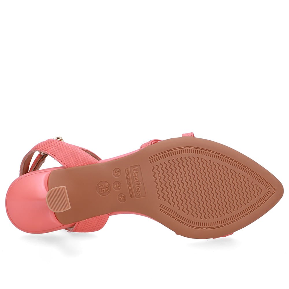 Sandália Salto Fino Couro Laranja Bico Folha Coral 5