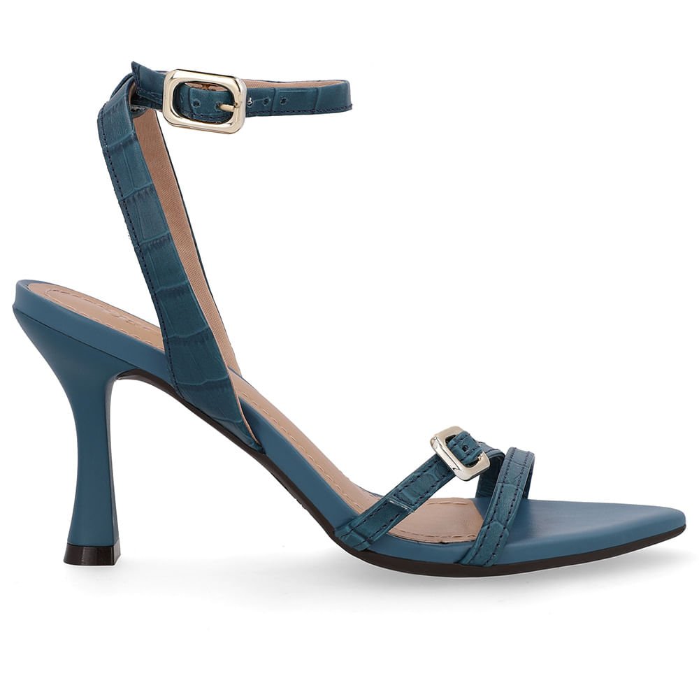 Sandália Salto Fino Couro Azul Bico Folha Azul 1