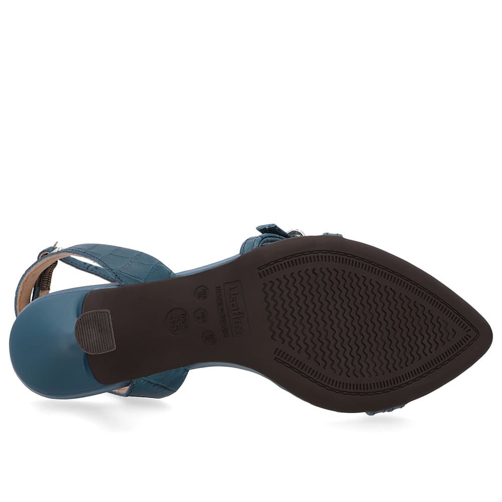 Sandália Salto Fino Couro Azul Bico Folha Azul 5