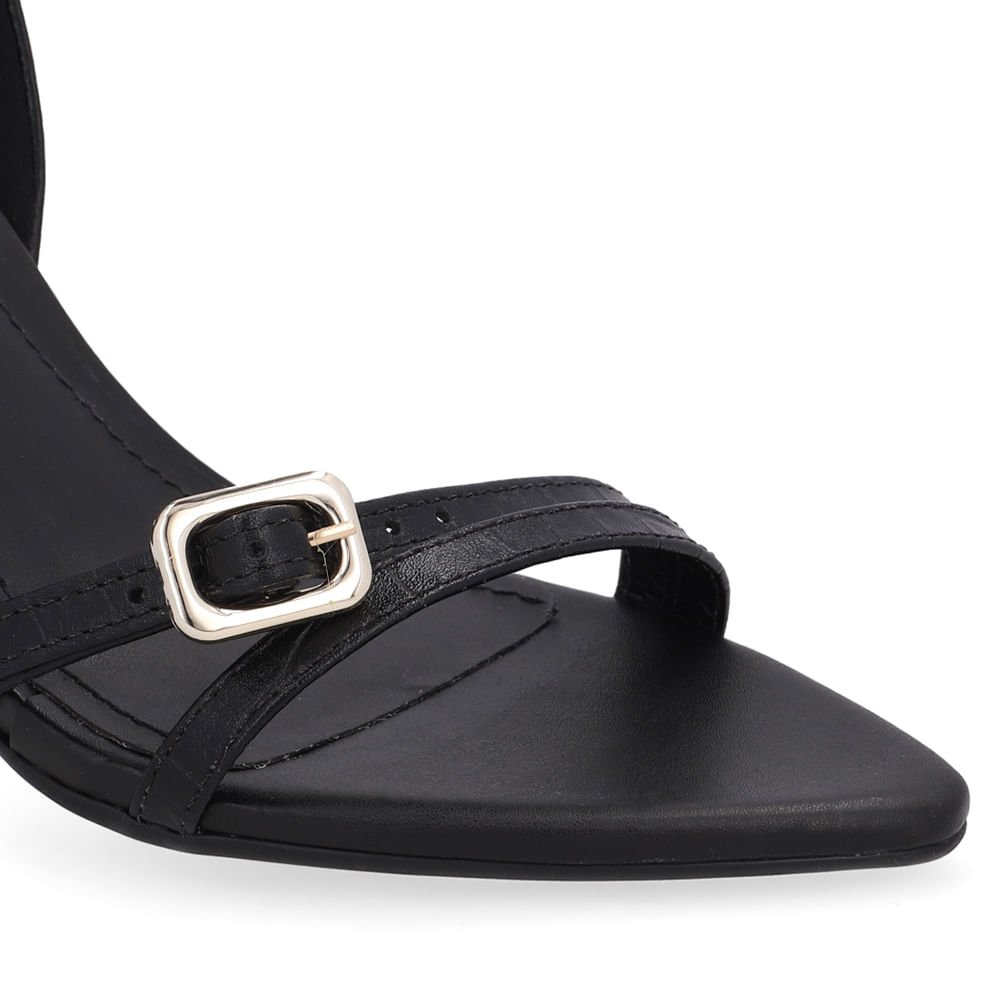 Sandália Salto Fino Couro Preta Bico Folha Preto 4