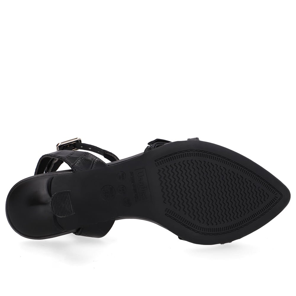 Sandália Salto Fino Couro Preta Bico Folha Preto 5