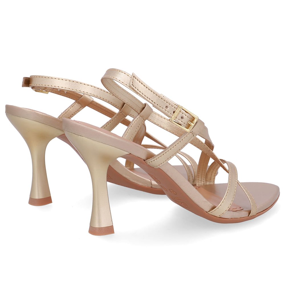 Sandália Tiras Couro Dourada Bico Folha Dourado 3