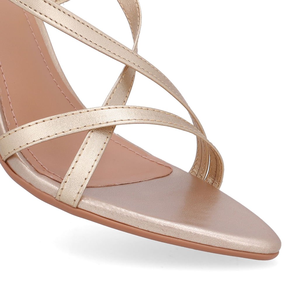 Sandália Tiras Couro Dourada Bico Folha Dourado 4