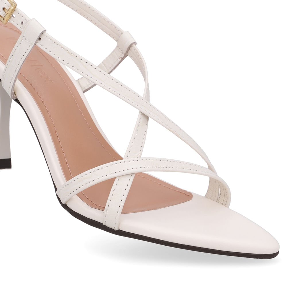 Sandália Tiras Couro Branca Marfim Bico Folha Marfim 4