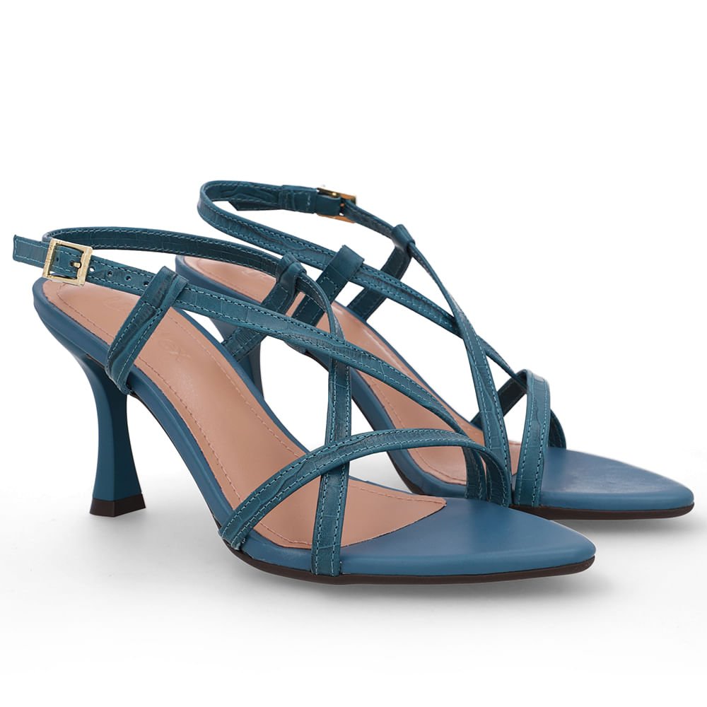 Sandália Tiras Couro Azul Bico Folha Azul 2
