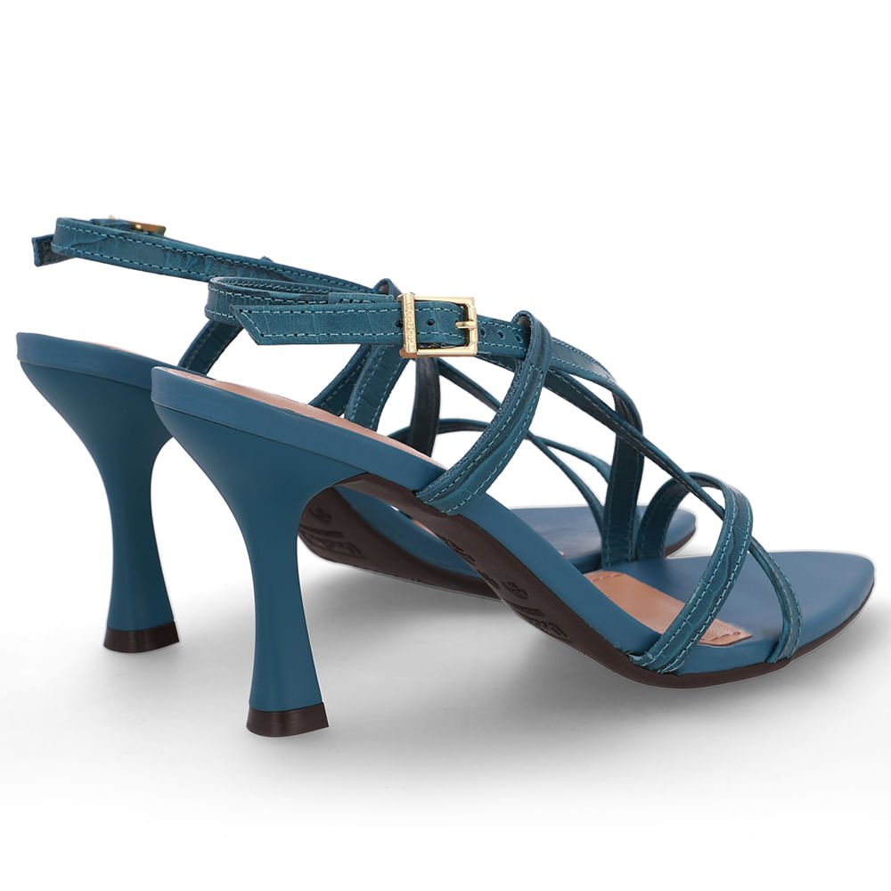 Sandália Tiras Couro Azul Bico Folha Azul 3