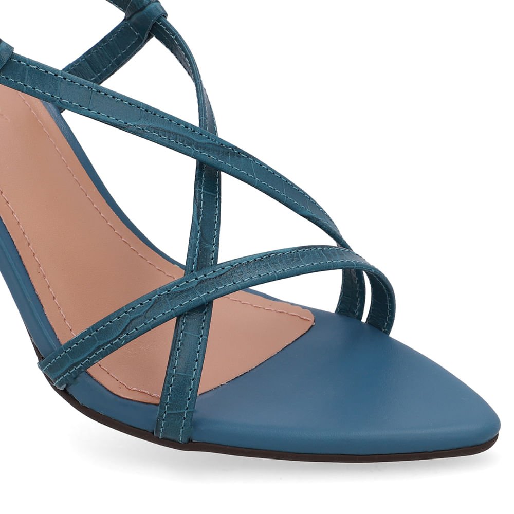 Sandália Tiras Couro Azul Bico Folha Azul 4