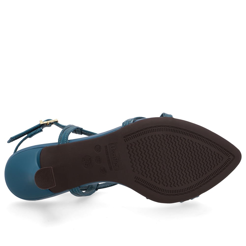 Sandália Tiras Couro Azul Bico Folha Azul 5