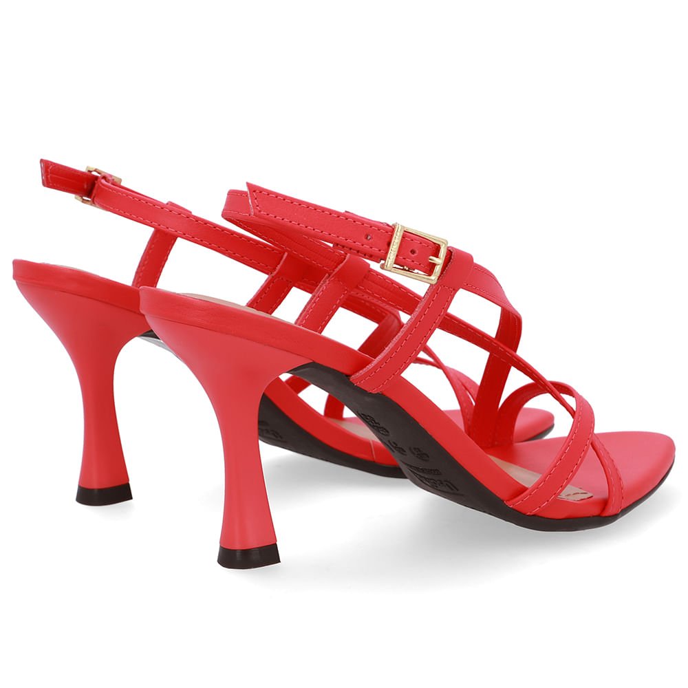 Sandália Tiras Couro Vermelha Bico Folha Vermelho 3