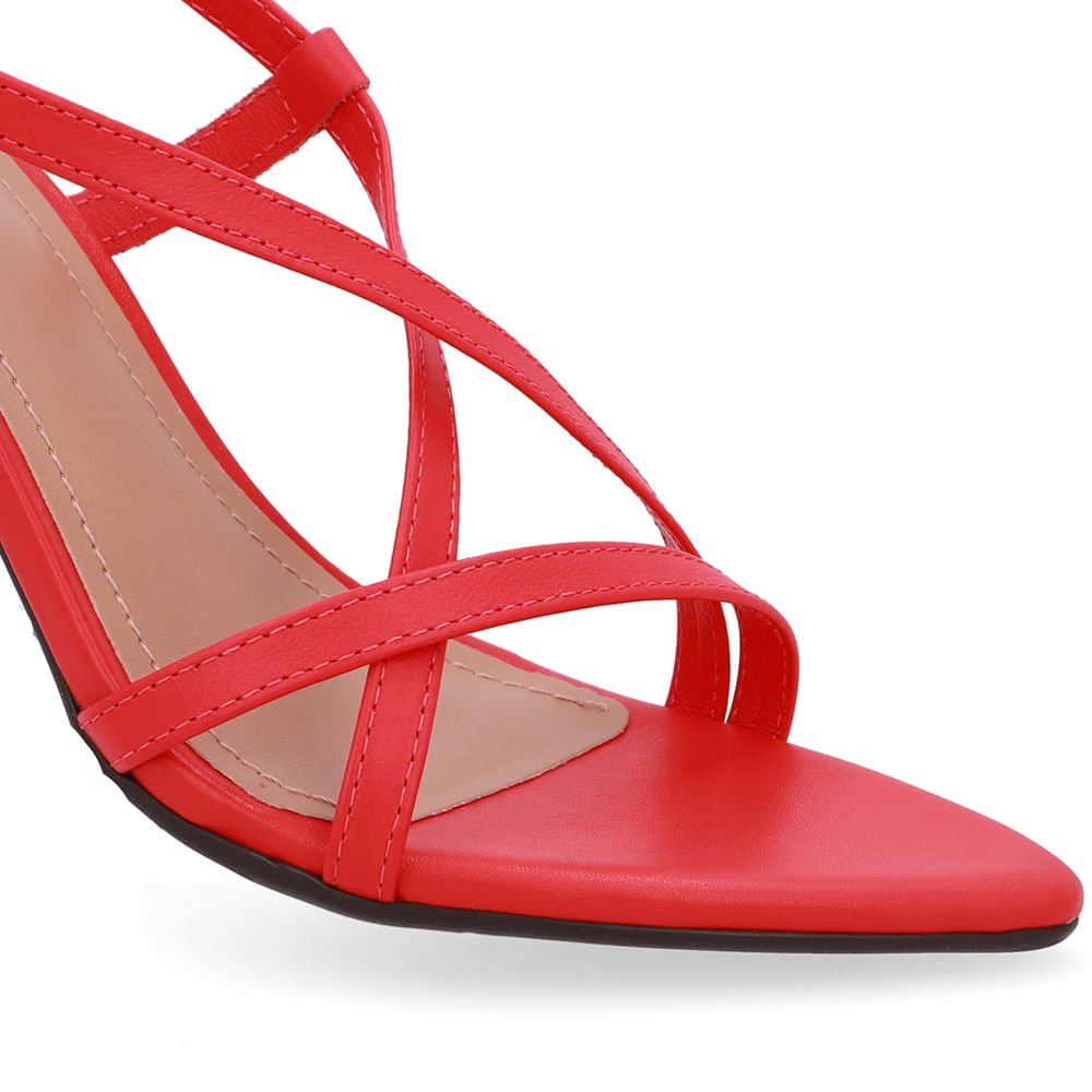 Sandália Tiras Couro Vermelha Bico Folha Vermelho 4