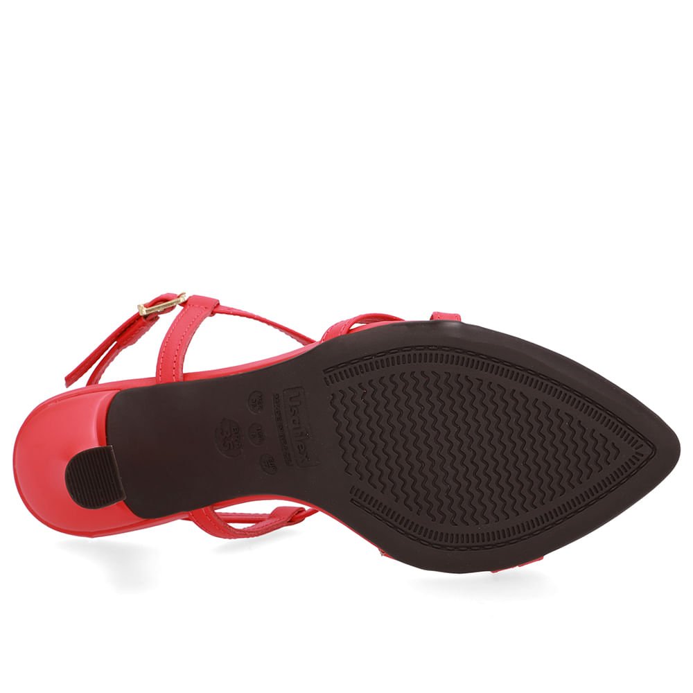 Sandália Tiras Couro Vermelha Bico Folha Vermelho 5