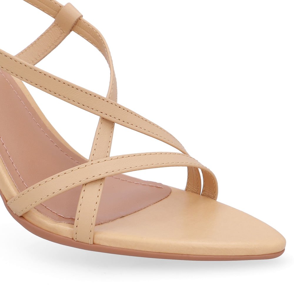 Sandália Tiras Couro Bege Creme Bico Folha Creme 4