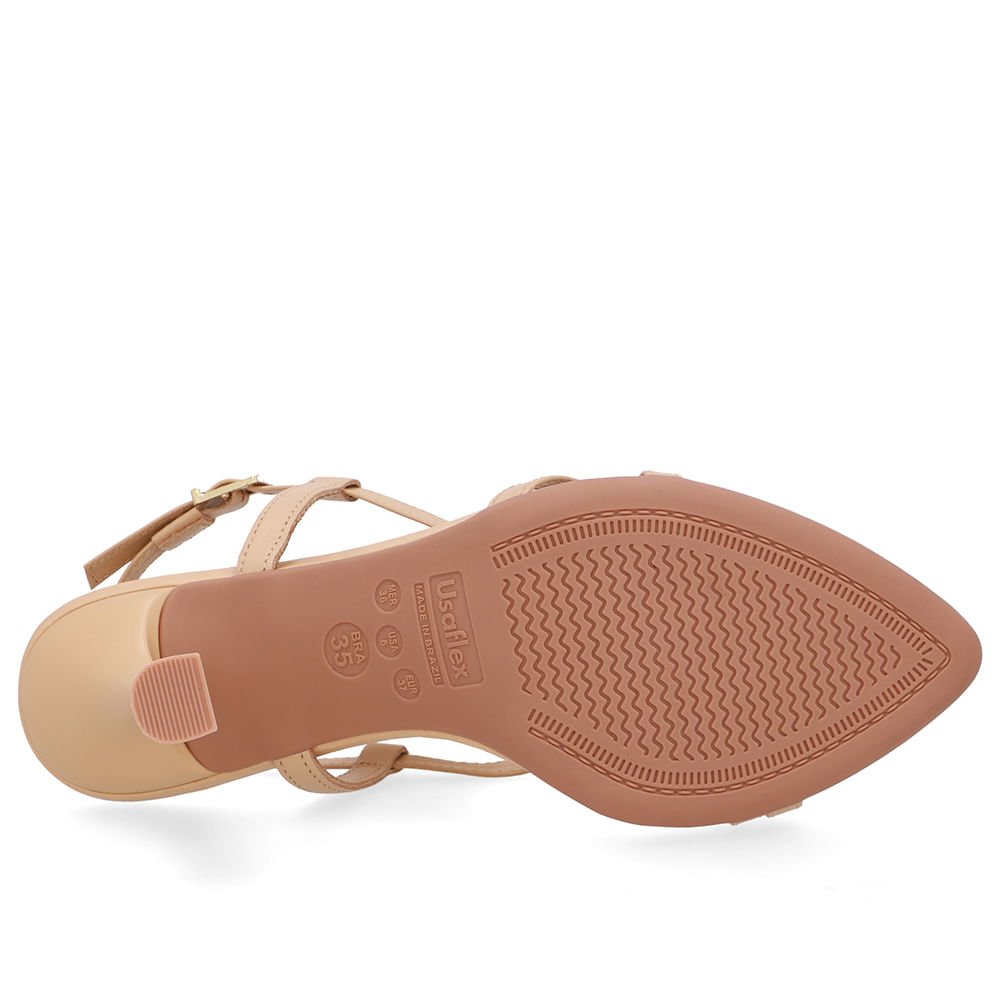 Sandália Tiras Couro Bege Creme Bico Folha Creme 5