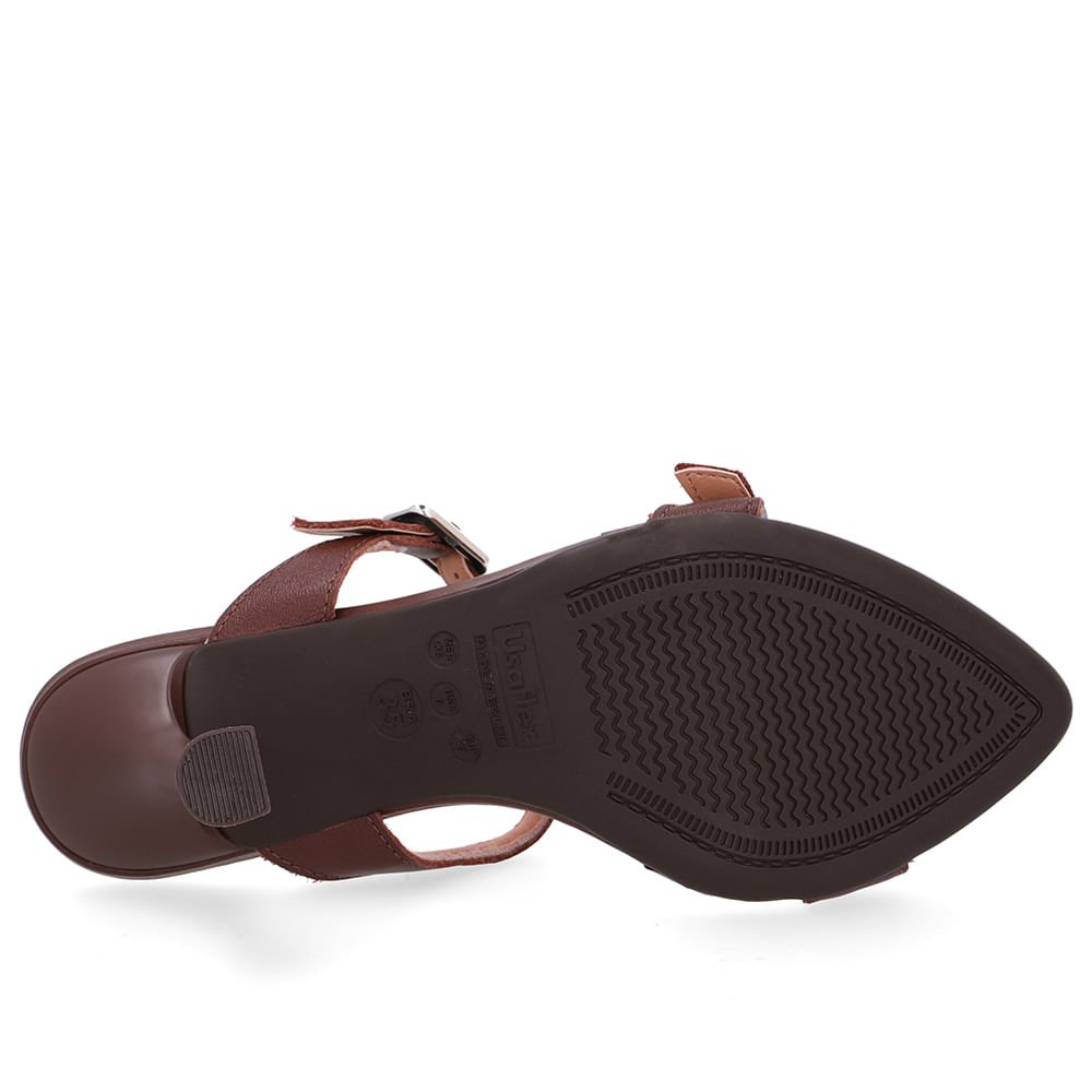 Tamanco Couro Marrom Pinhão Bico Folha Pinhão 5