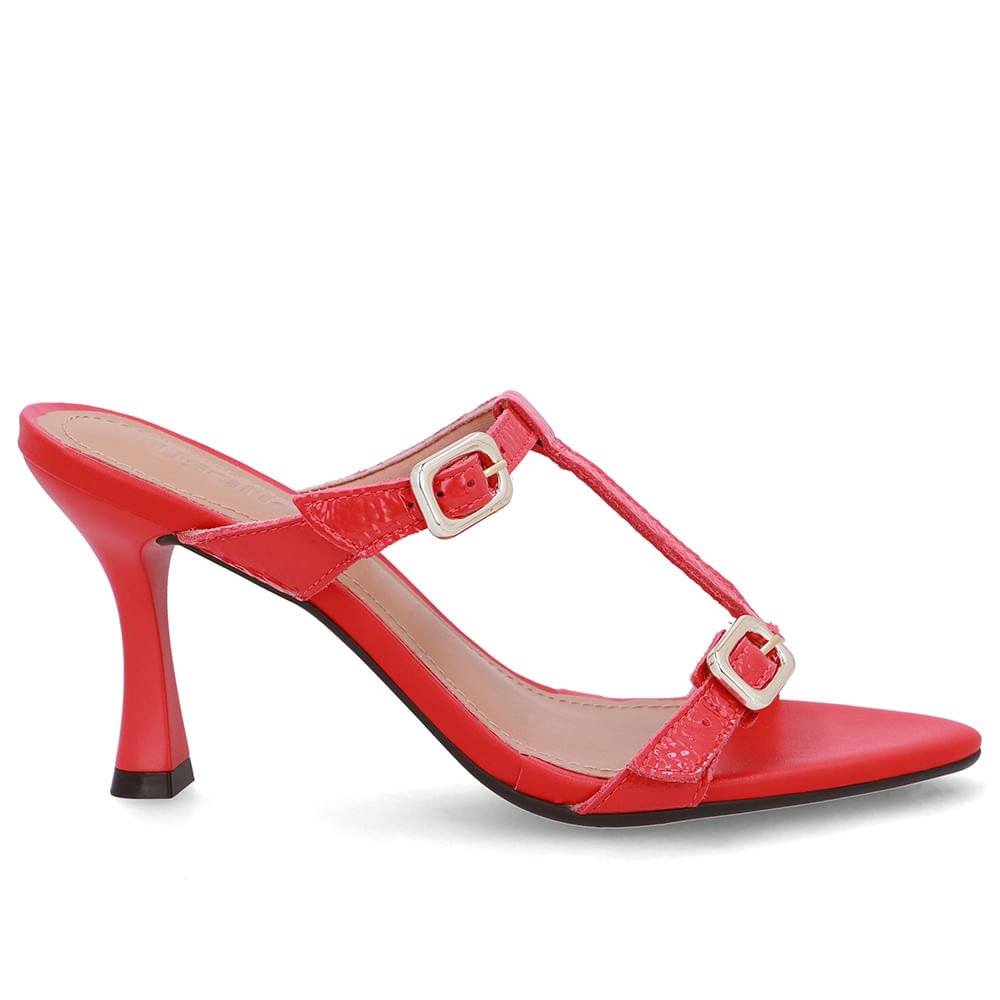 Tamanco Couro Vermelho Bico Folha