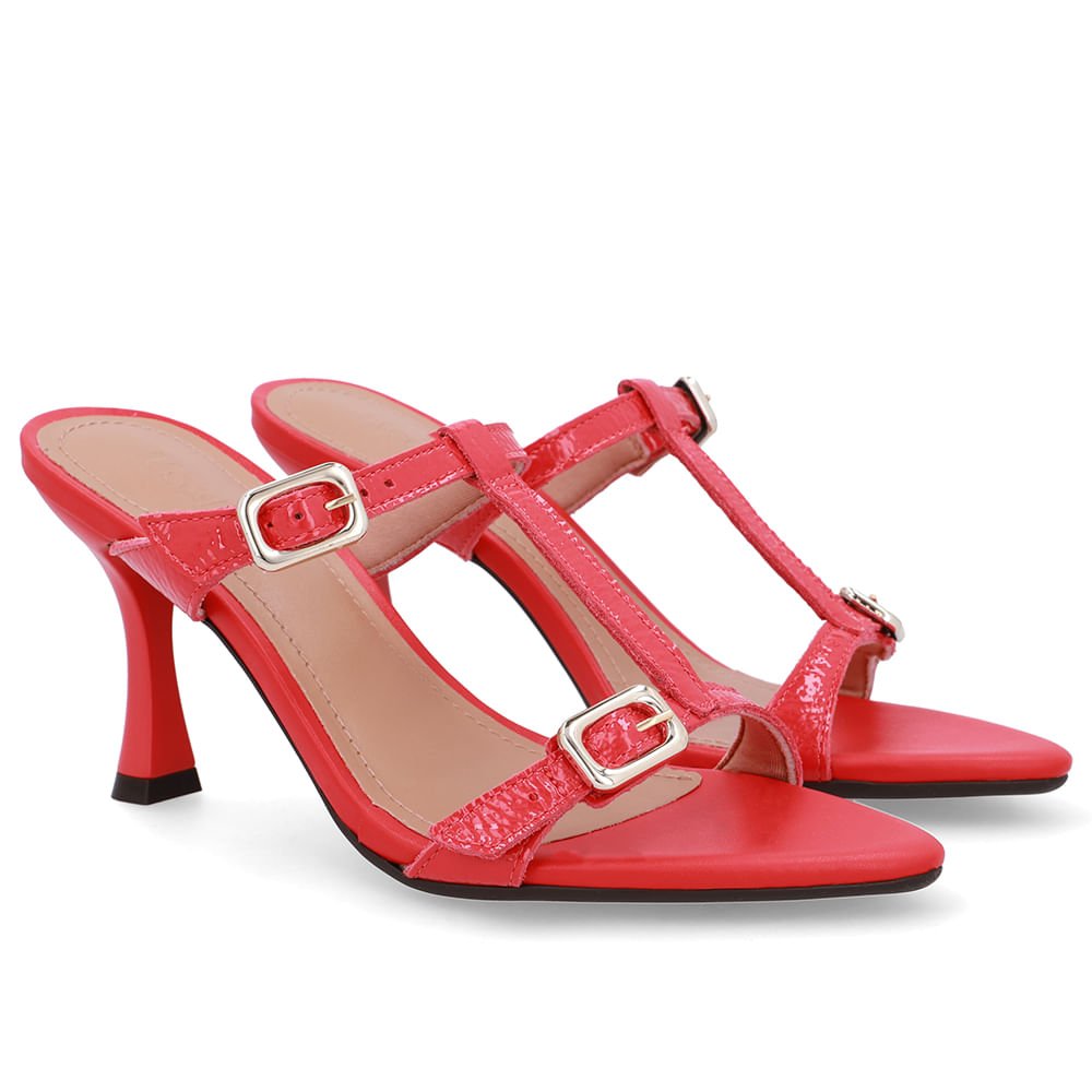 Tamanco Couro Vermelho Bico Folha Vermelho 2