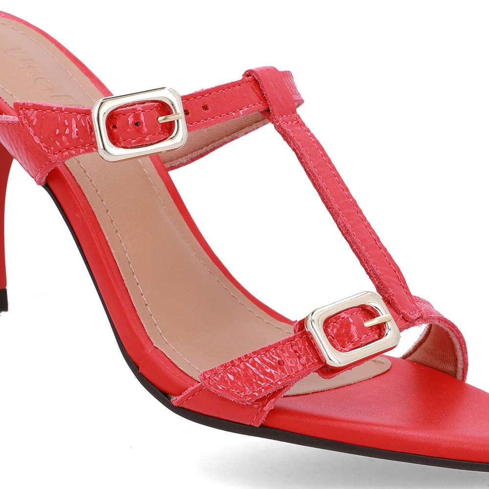 Tamanco Couro Vermelho Bico Folha Vermelho 4