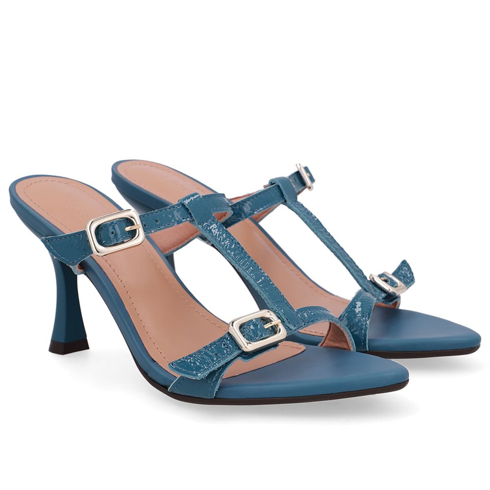 Tamanco Couro Azul Bico Folha Azul 2