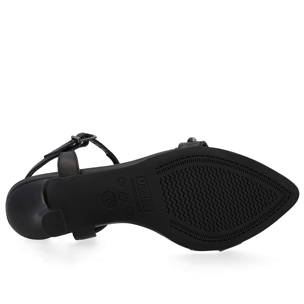 Sandália Salto Alto Couro Preta Bico Folha Preto 5