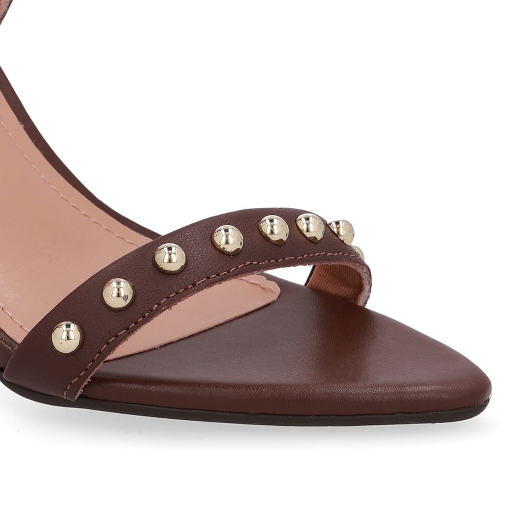 Sandália Salto Alto Couro Marrom Pinhão Bico Folha Pinhão 4