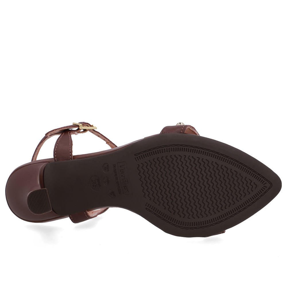 Sandália Salto Alto Couro Marrom Pinhão Bico Folha Pinhão 5