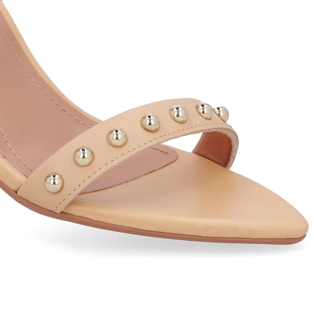 Sandália Salto Alto Couro Bege Creme Bico Folha Creme 4