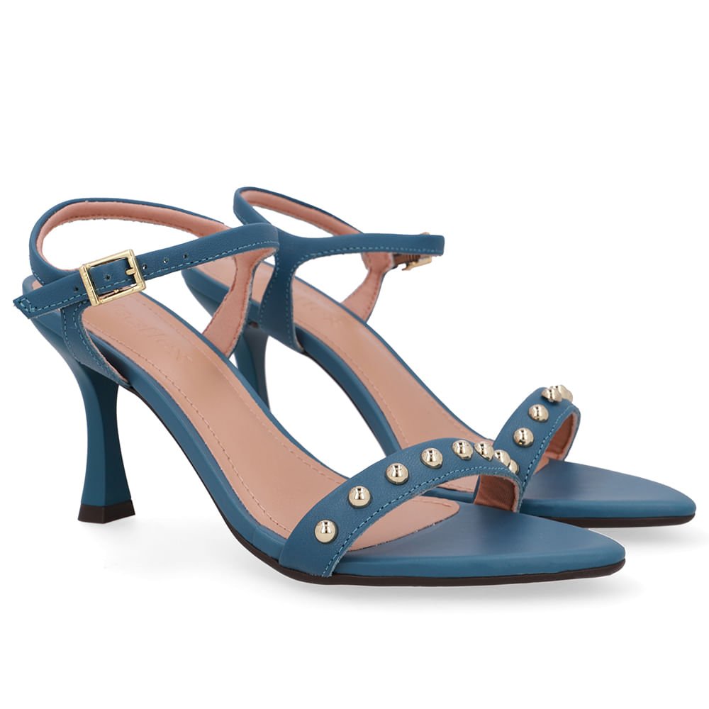 Sandália Salto Alto Couro Azul Bico Folha Azul 2