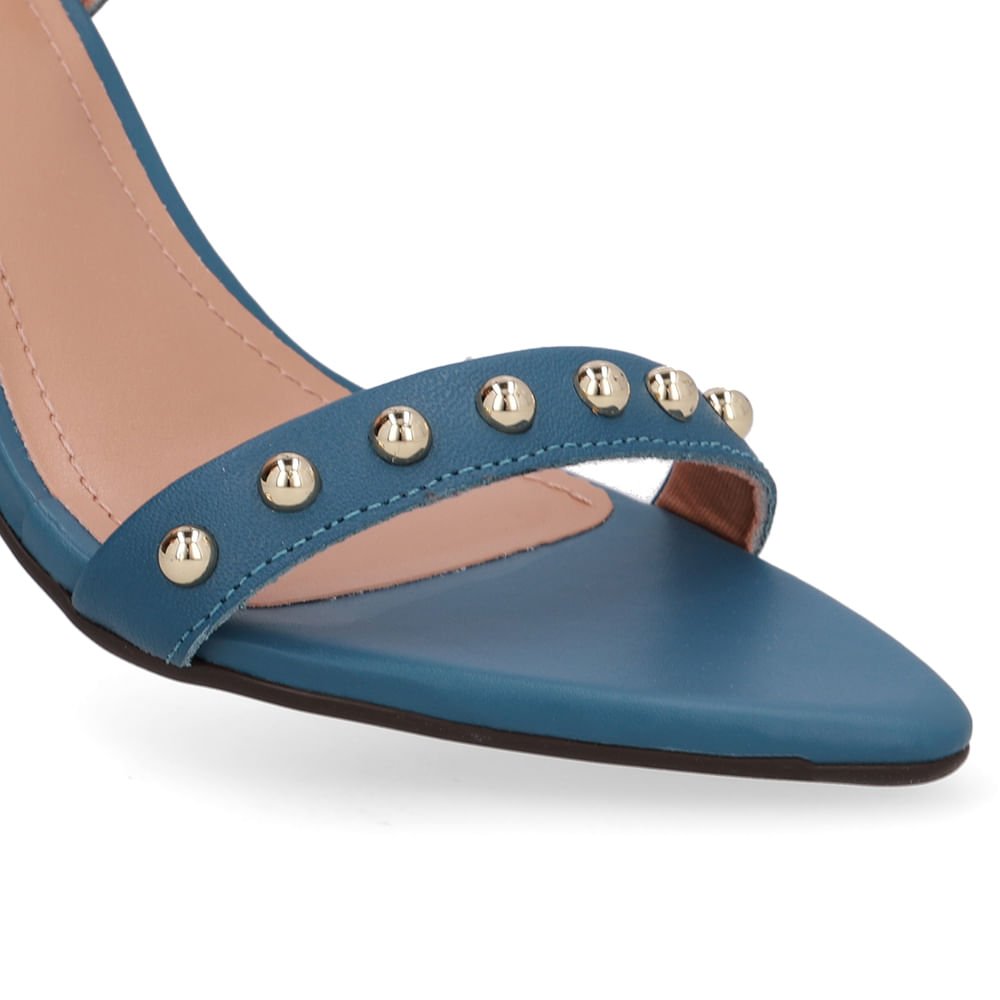 Sandália Salto Alto Couro Azul Bico Folha Azul 4