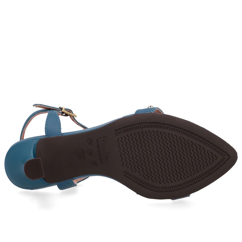 Sandália Salto Alto Couro Azul Bico Folha Azul 5