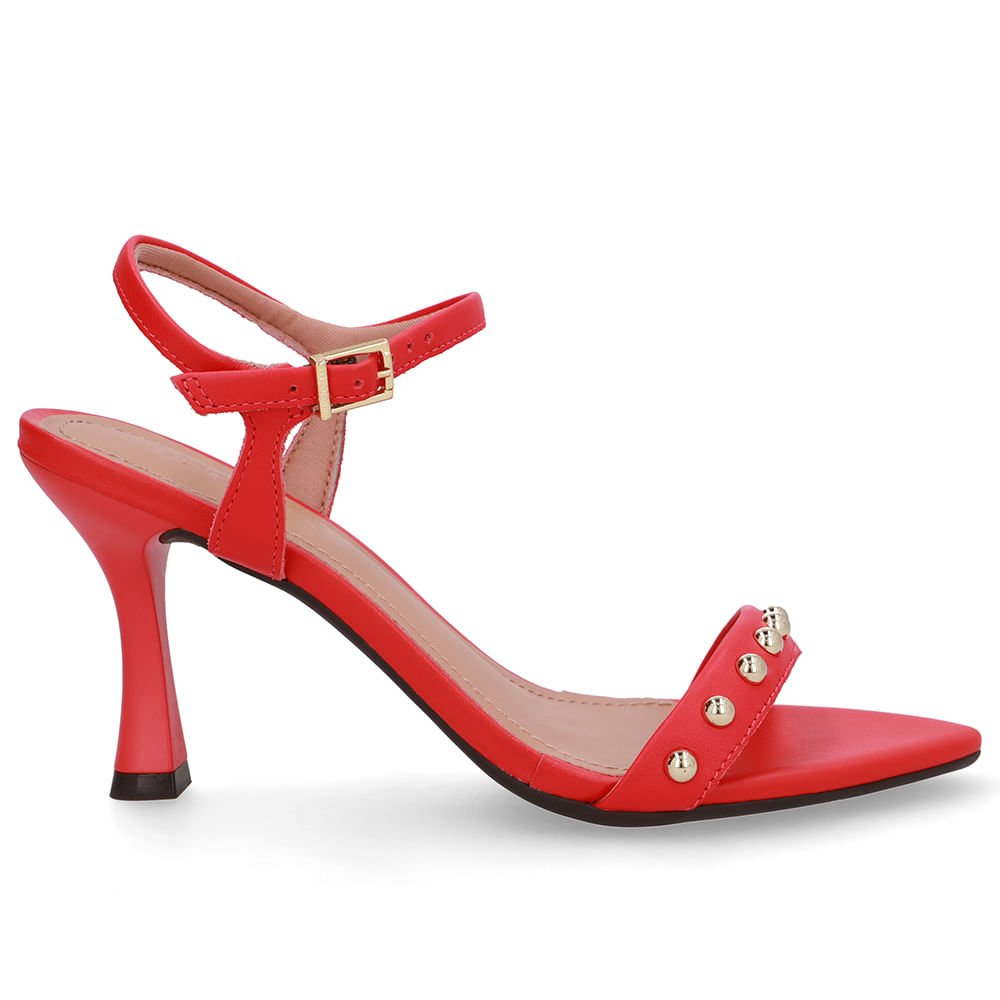 Sandália Salto Alto Couro Vermelha Bico Folha Vermelho 1