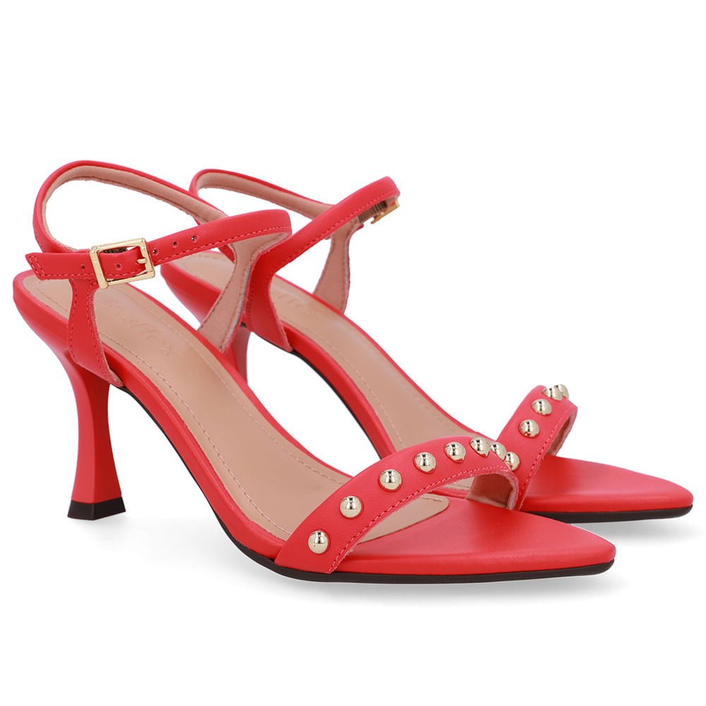 Sandália Salto Alto Couro Vermelha Bico Folha Vermelho 2