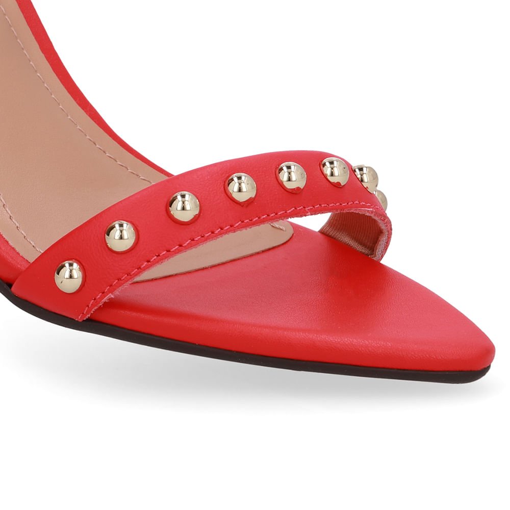 Sandália Salto Alto Couro Vermelha Bico Folha Vermelho 4