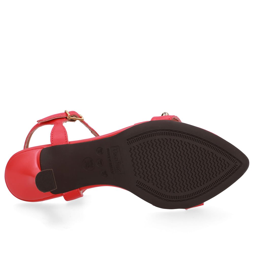 Sandália Salto Alto Couro Vermelha Bico Folha Vermelho 5