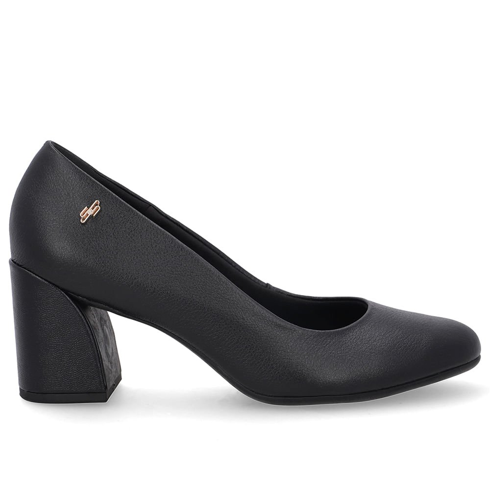 Scarpin Preto Couro Salto Geométrico
