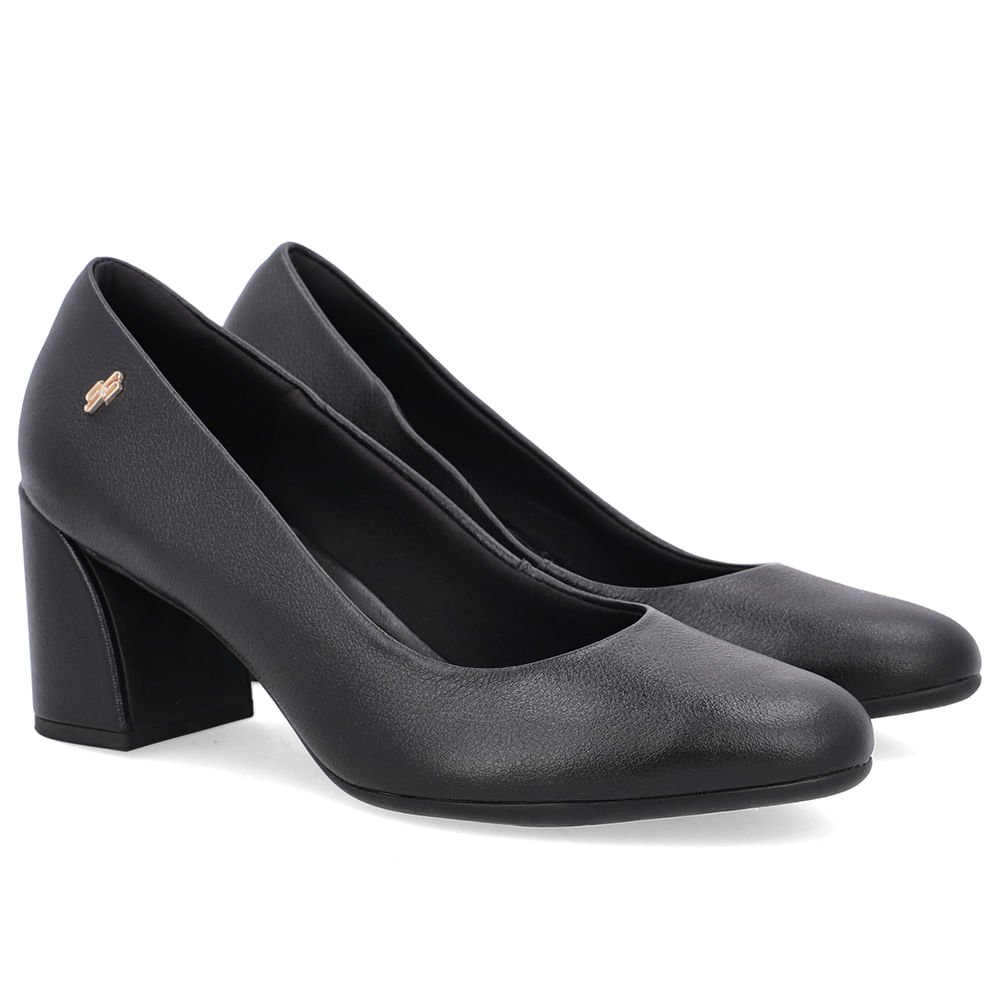 Scarpin Preto Couro Salto Geométrico Preto 2