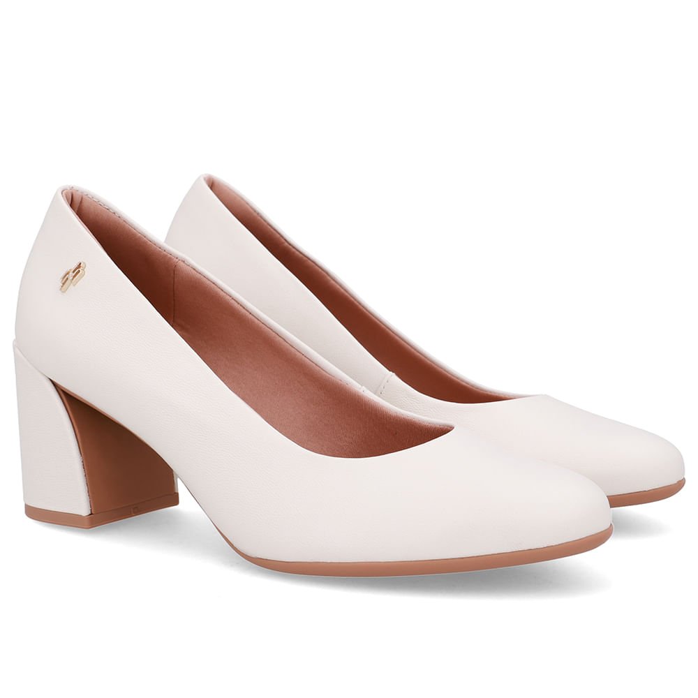 Scarpin Branco Marfim Couro Salto Geométrico Marfim 2