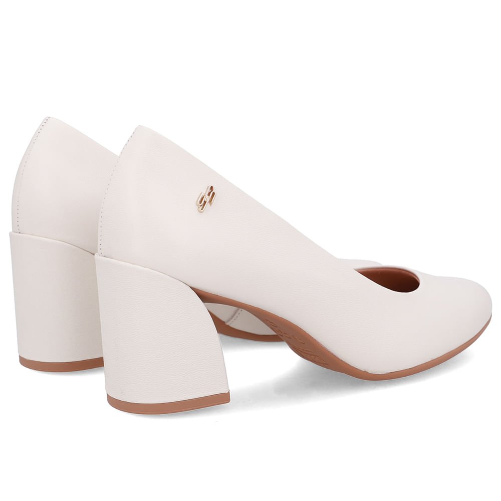 Scarpin Branco Marfim Couro Salto Geométrico Marfim 3