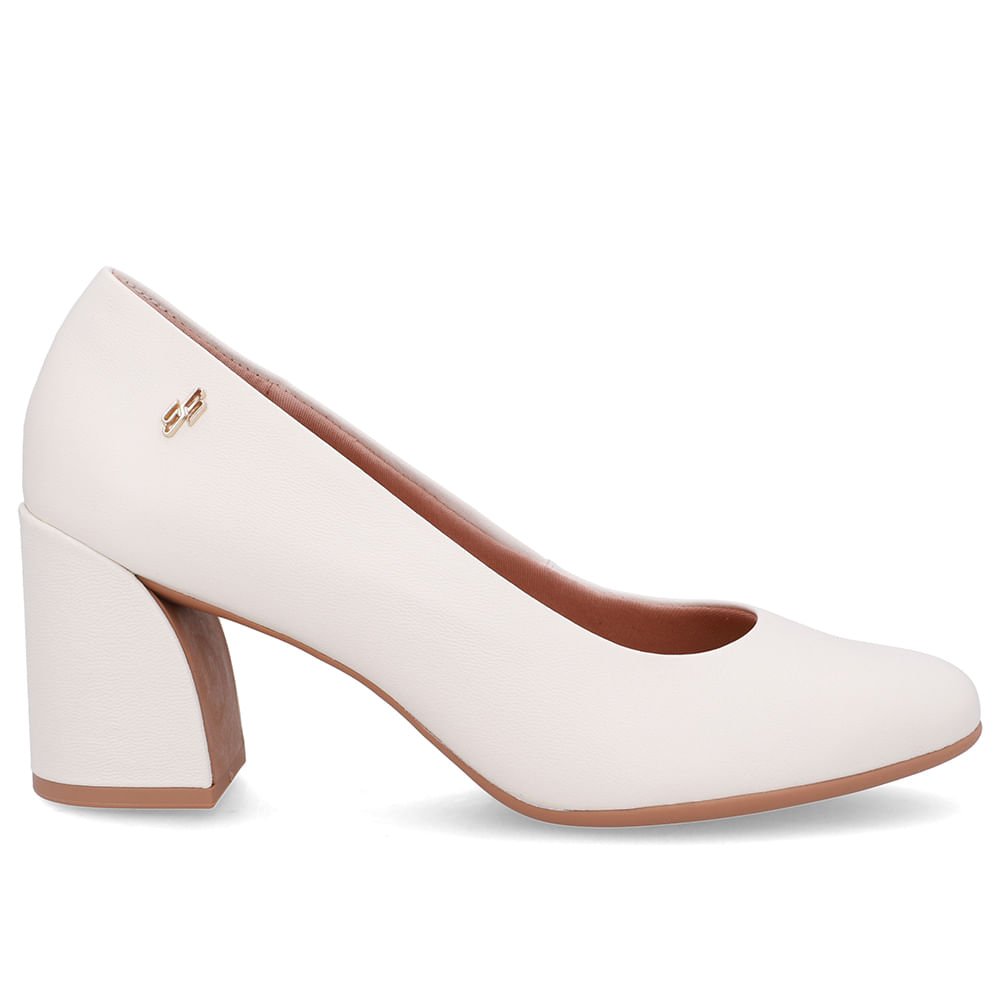 Scarpin Branco Marfim Couro Salto Geométrico