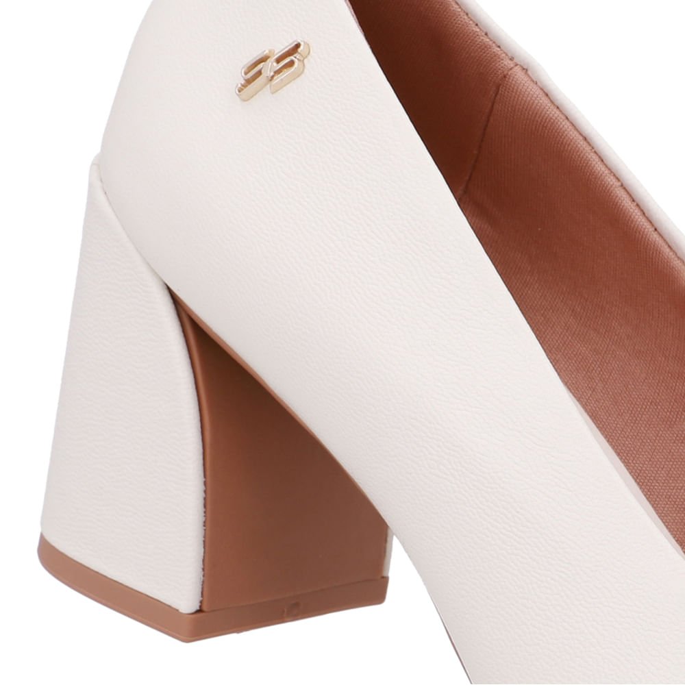 Scarpin Branco Marfim Couro Salto Geométrico Marfim 4