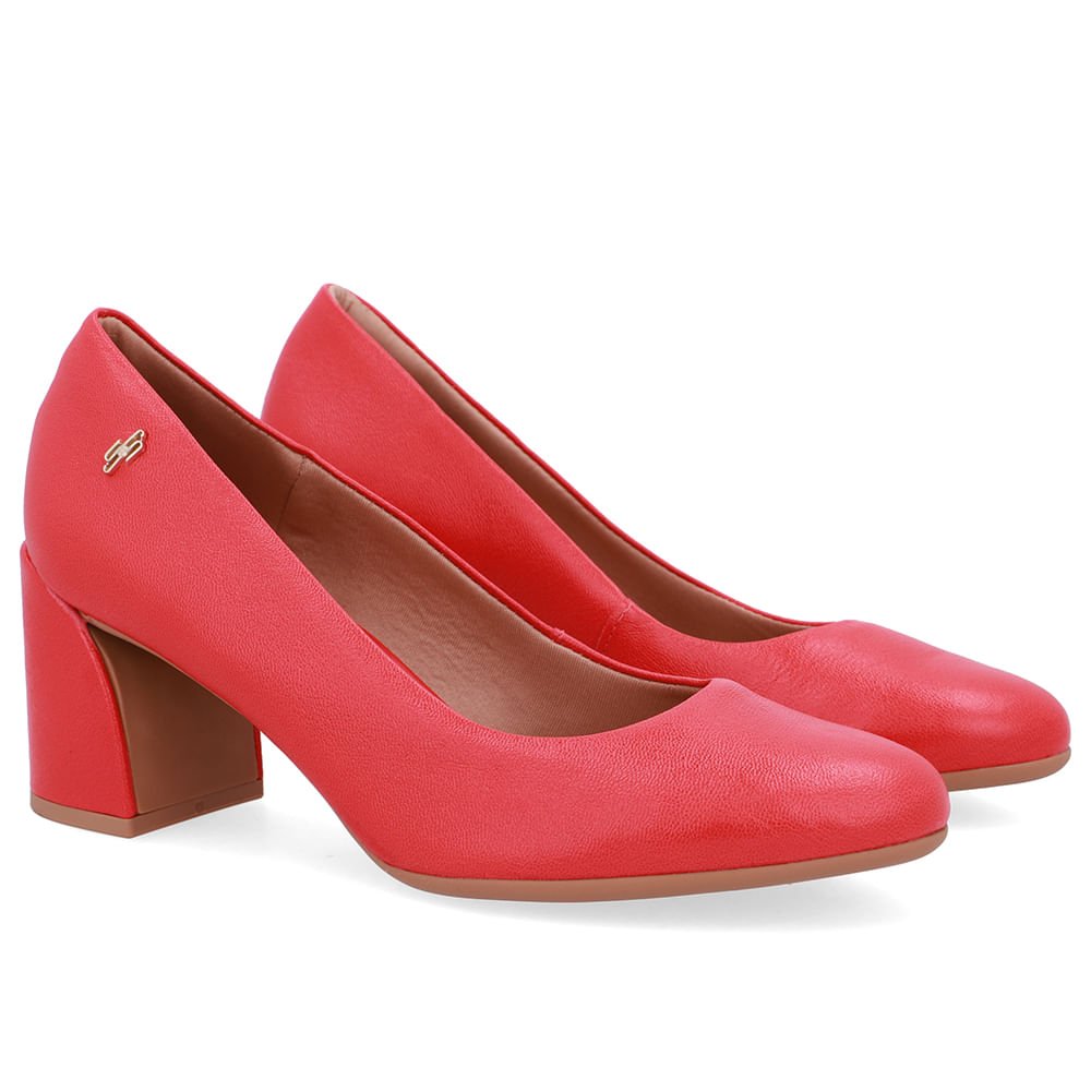 Scarpin Vermelho Couro Salto Geométrico Vermelho 2