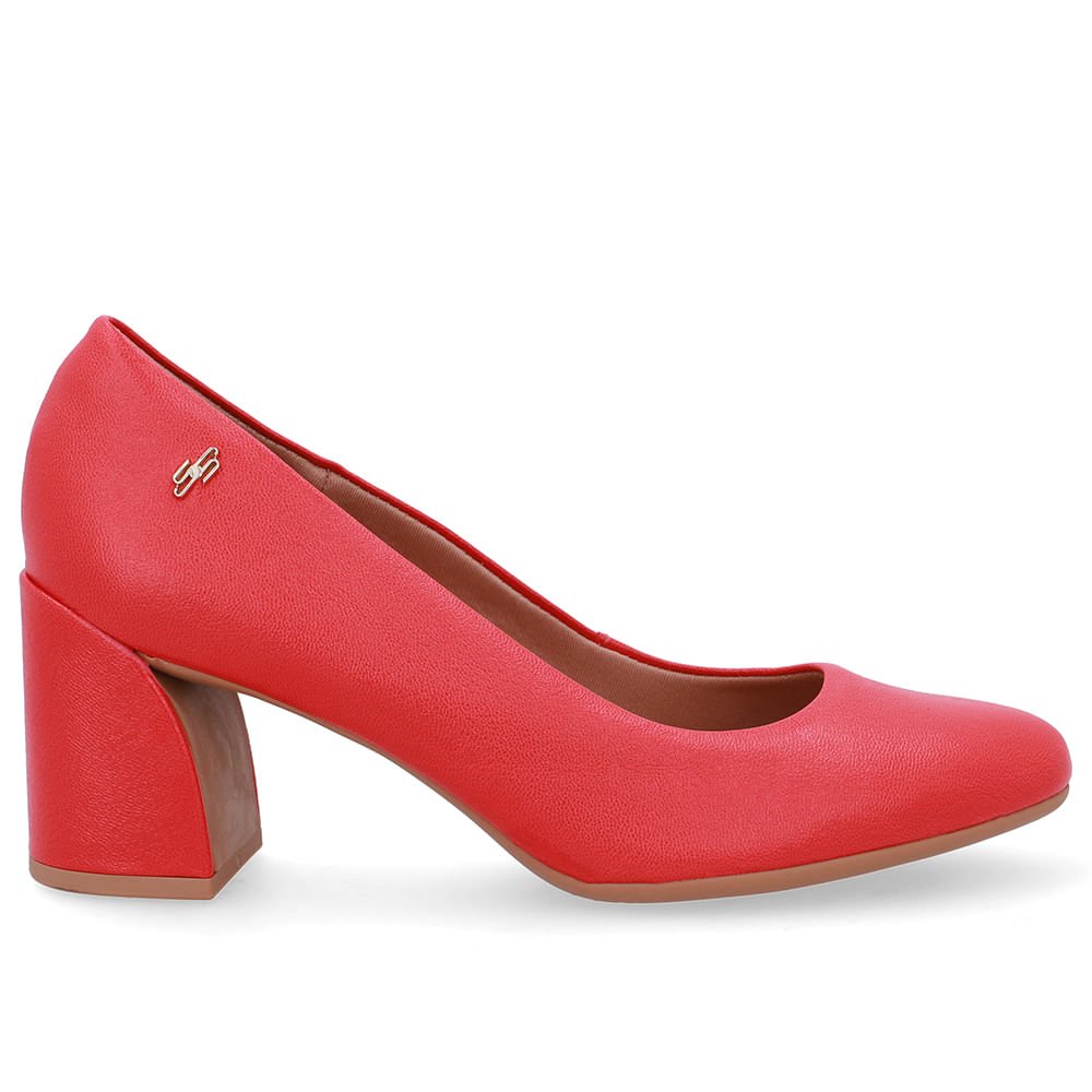 Scarpin Vermelho Couro Salto Geométrico