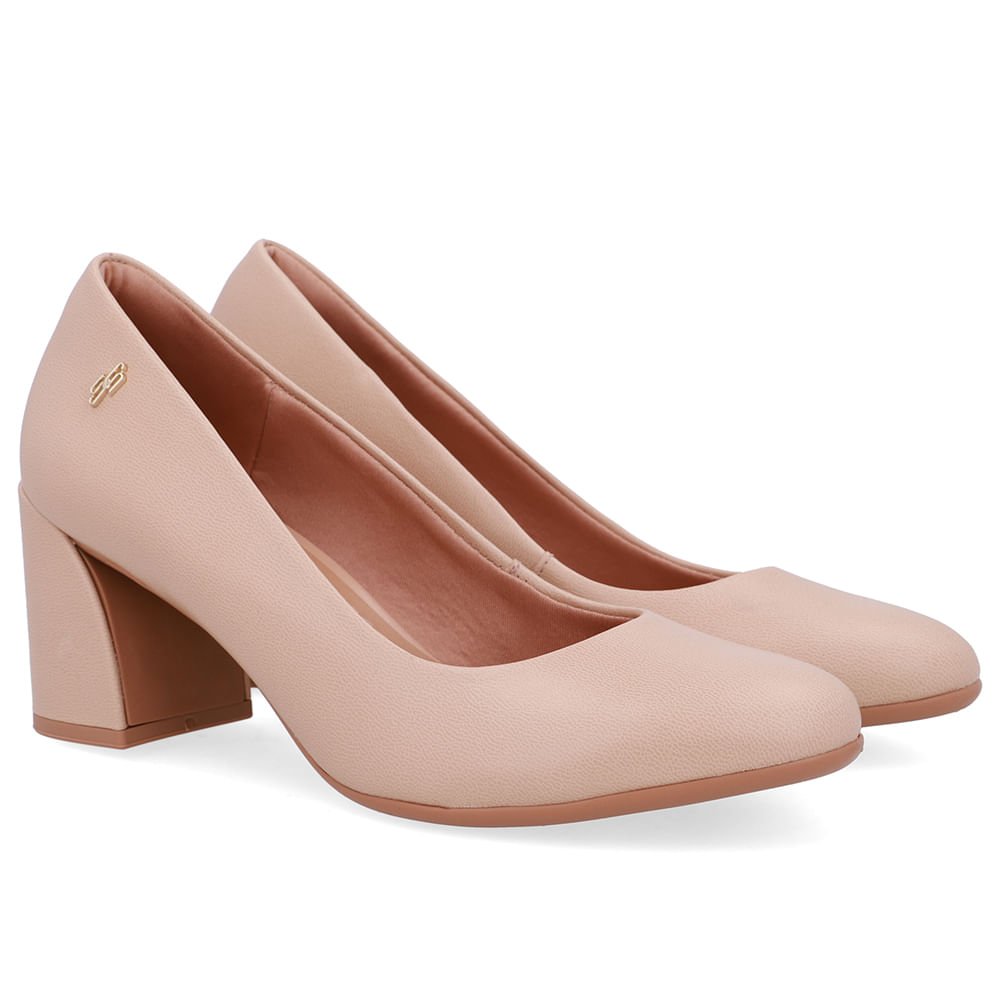 Scarpin Bege Couro Salto Geométrico Bege 2