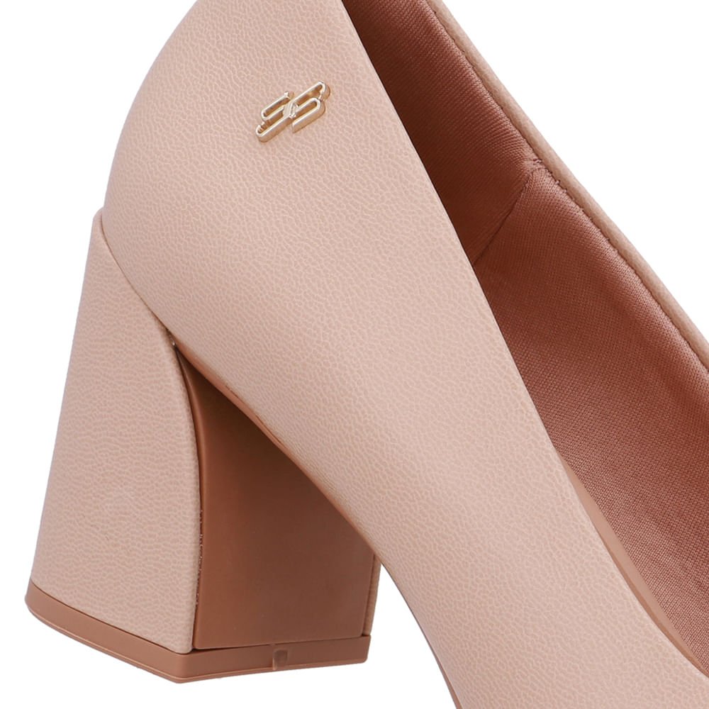 Scarpin Bege Couro Salto Geométrico Bege 4