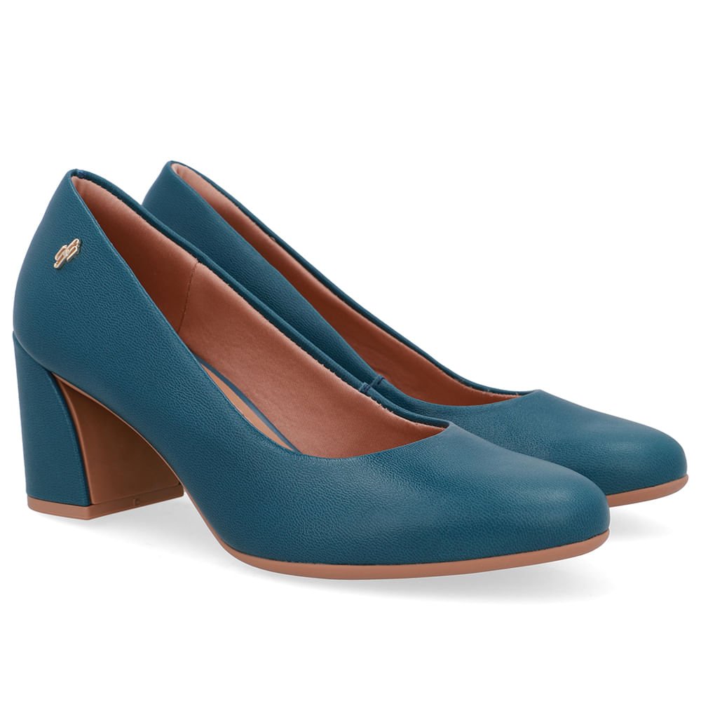 Scarpin Azul Couro Salto Geométrico Azul 2