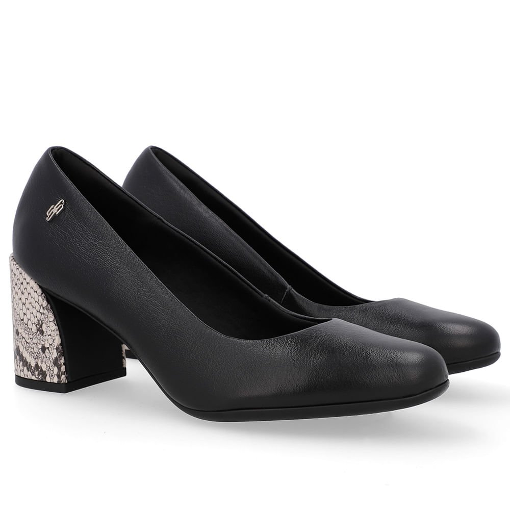 Scarpin Preto Couro Salto Geométrico Preto 2